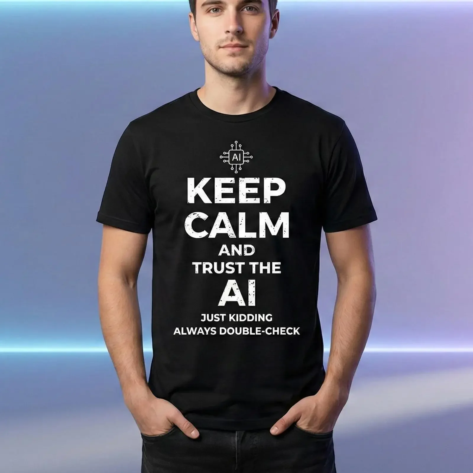 Funny AI Programmer T Shirt Tech Humor  vintage Washed Breathable Slightly graphic designer clothes Casual streetwear Versatile