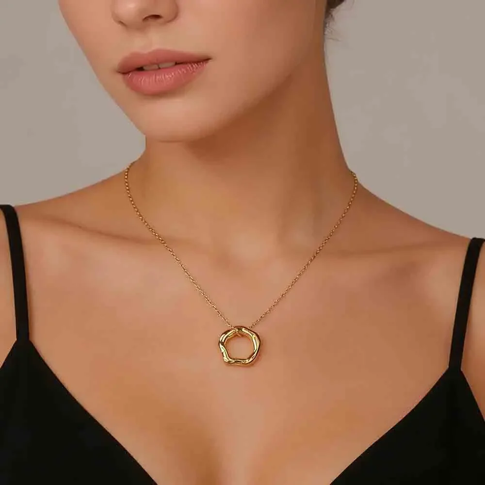 Skyrim Irregular Hoop Pendant Necklace Women Stainless Steel Gold Color Chain Choker Minimalist Trendy Jewelry Gift