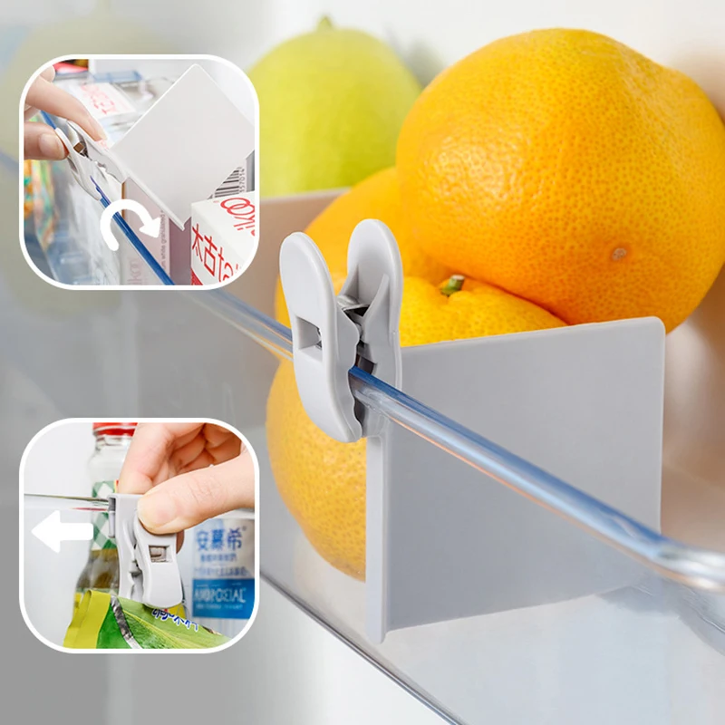 2pcs Seasoning Divider Fridge Clip-On Partition Beverage Refrigerators Food Board Adjustable Shelf Sorting Retaining Clip Home