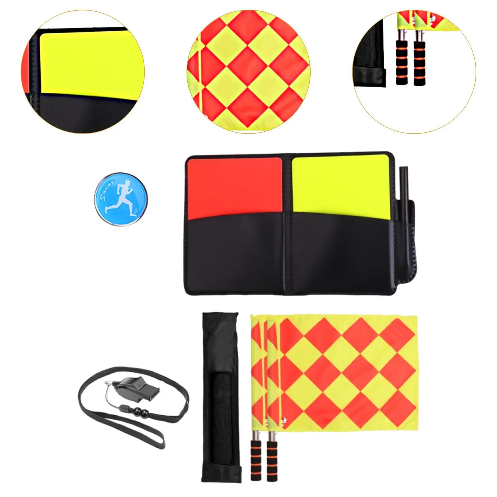 

Multi Color Soccer Referee Kit Checkered Flags Metal Whistle Accessories for Football Rugby Basketball Game