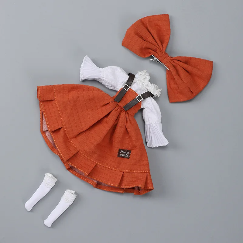 British Style Skirt Suit for 1/6 Blythe Doll Clothes Fashion Dress Up Doll Skirt with Bow Tie Headwear Accessories for OB22 Doll