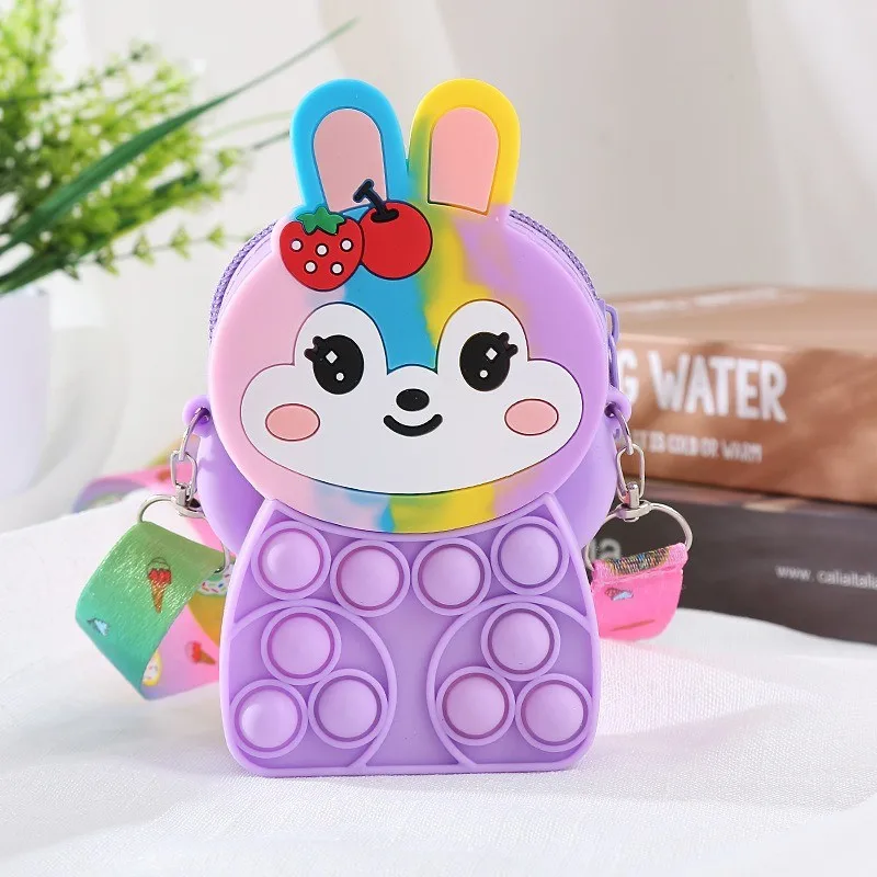 Rabbit Kids Silicone Coin Purse Candy Jelly Storage Bag Hand Pinch Bubble Puzzle Stress Relief Crossbody Bag