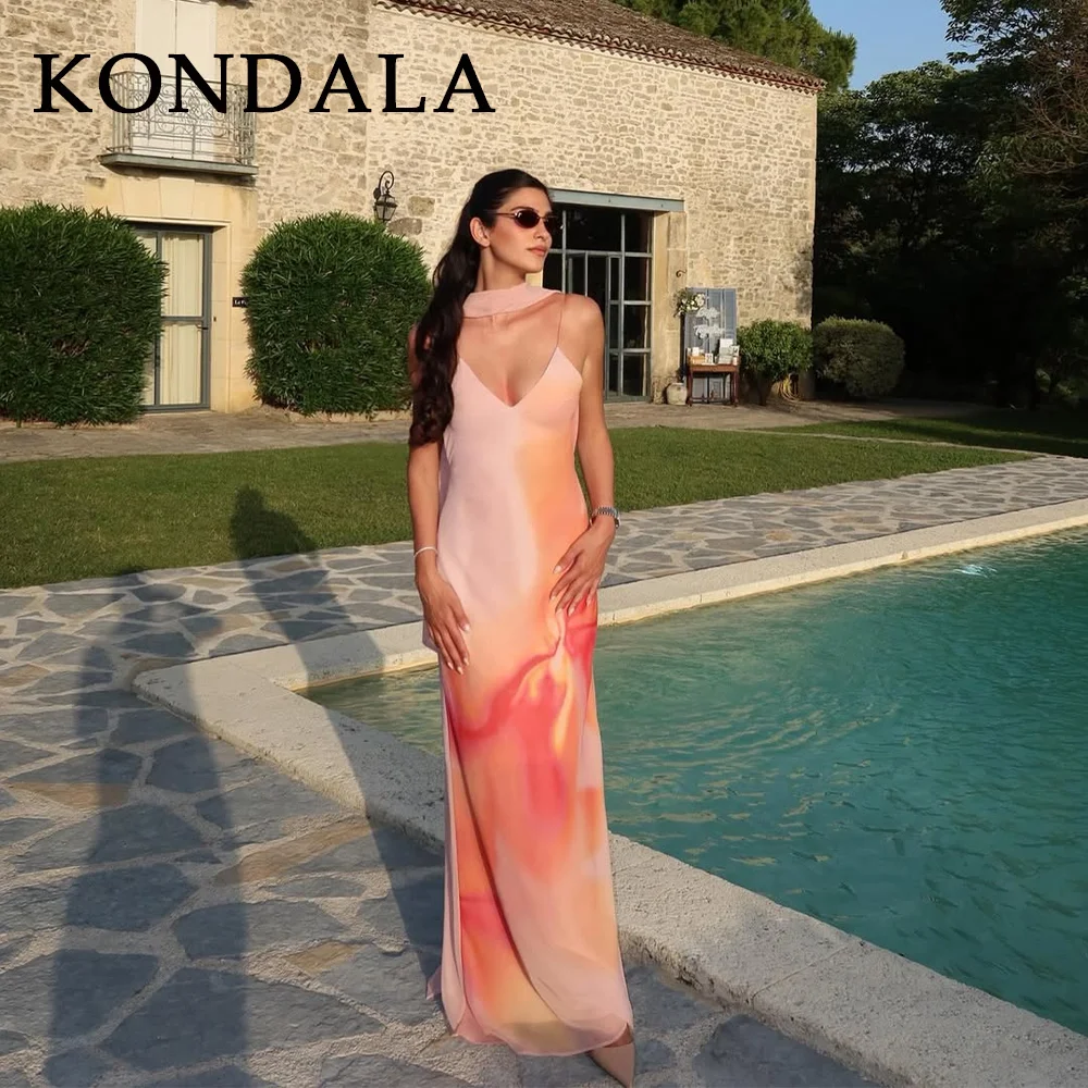 فساتين KONDALA لخريف وشتاء 2025 أنيقة للنساء بياقة وشاح فساتين عصرية مثيرة مطبوعة ضيقة مكشوفة الكتف فساتين كامي للسيدات