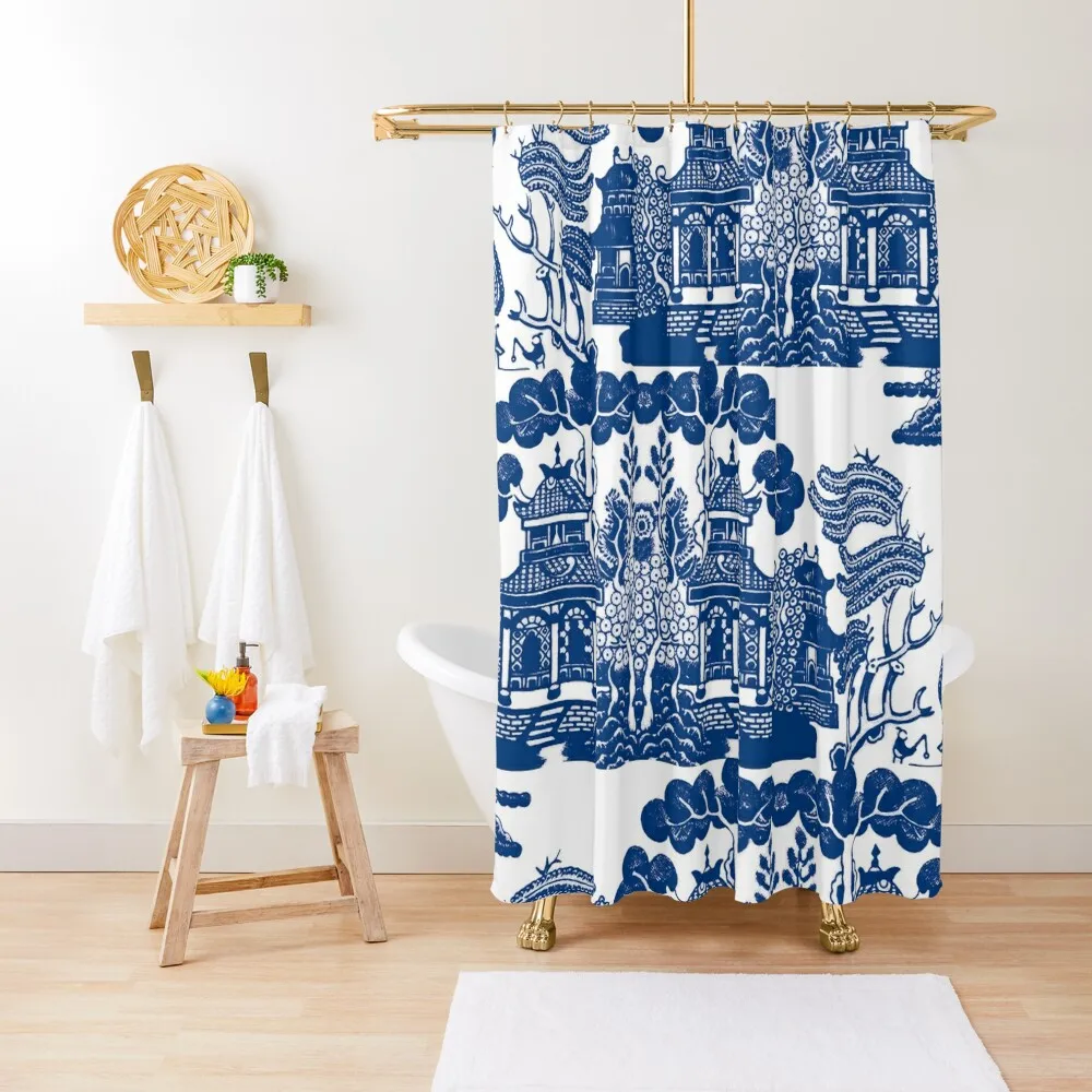 

Blue Willow Chinoiserie Blue And White Porcelain Inspiration Shower Curtain Set For Bathroom Accessories For Shower And Services