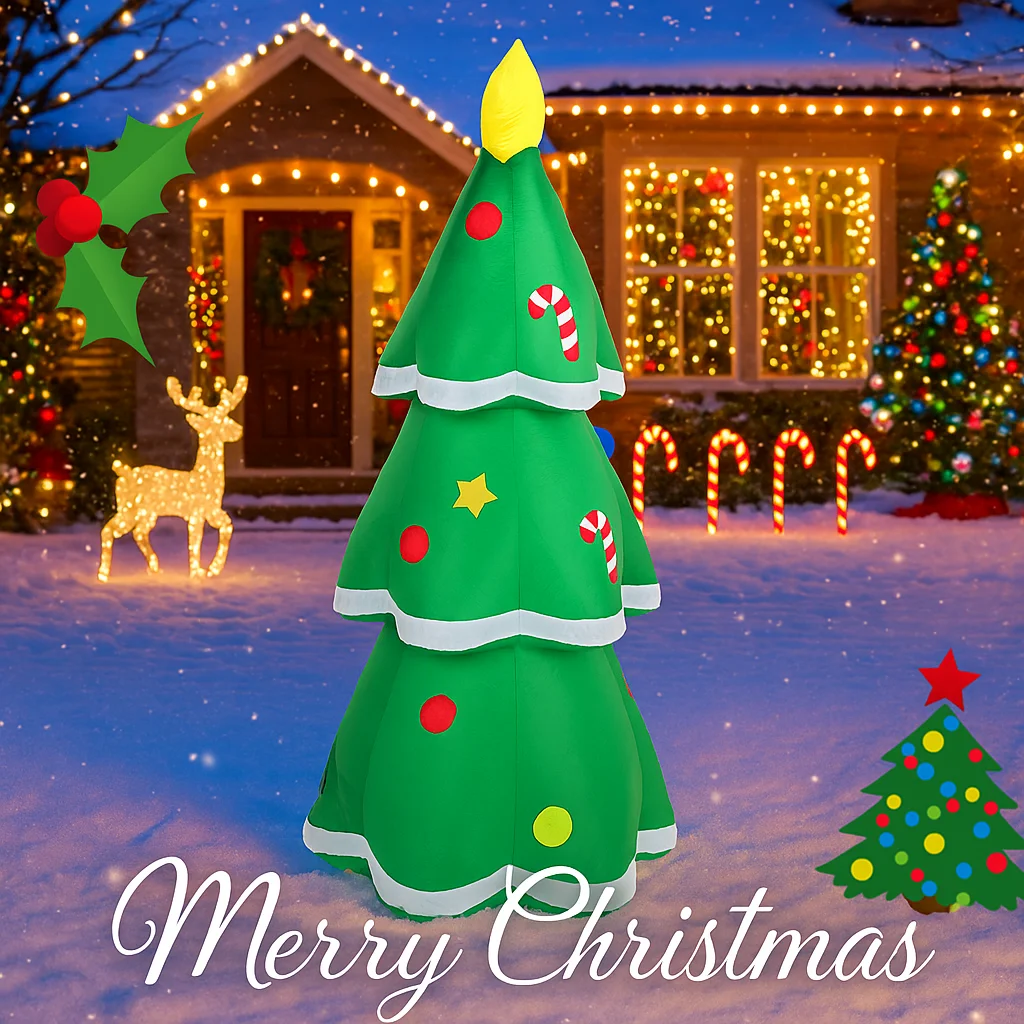 4,92 Fuß aufblasbares Spielzeug Weihnachtsbaum Zuckerstange Weihnachten Hof Rasen Party Dekoration mit LED beleuchtet Weihnachten Home Supplies Ornamente Geschenk