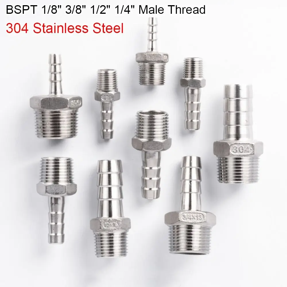 1Pcs Connector Adapter Pipe Joint 304 Stainless Steel Male Thread Hose Connector 1/8