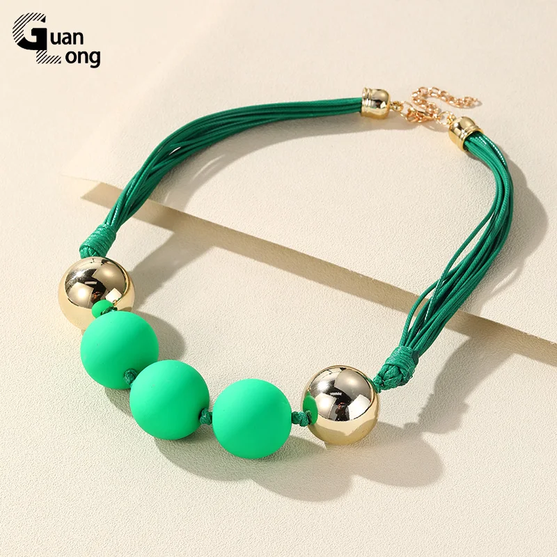 GuanLong Korean Multilayer Rope Beaded Chain Necklace for Women Colorful Big Beads Pendants Necklaces For Girls Choker Jewelry