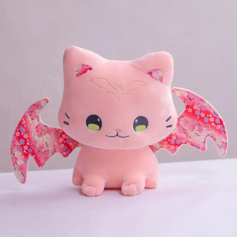 Cute Pink Japanese Sakura Cat Flying Wings Bat Plush Toy Stuffed Purple Bats Plushies for Birthday Gift