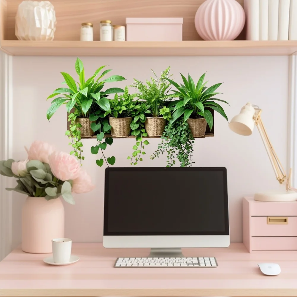 PVC Green Plant Wall Decal Self-Stick Decor for Living Room Bedroom Kitchen Office 315.5x10.6in Waterproof Material