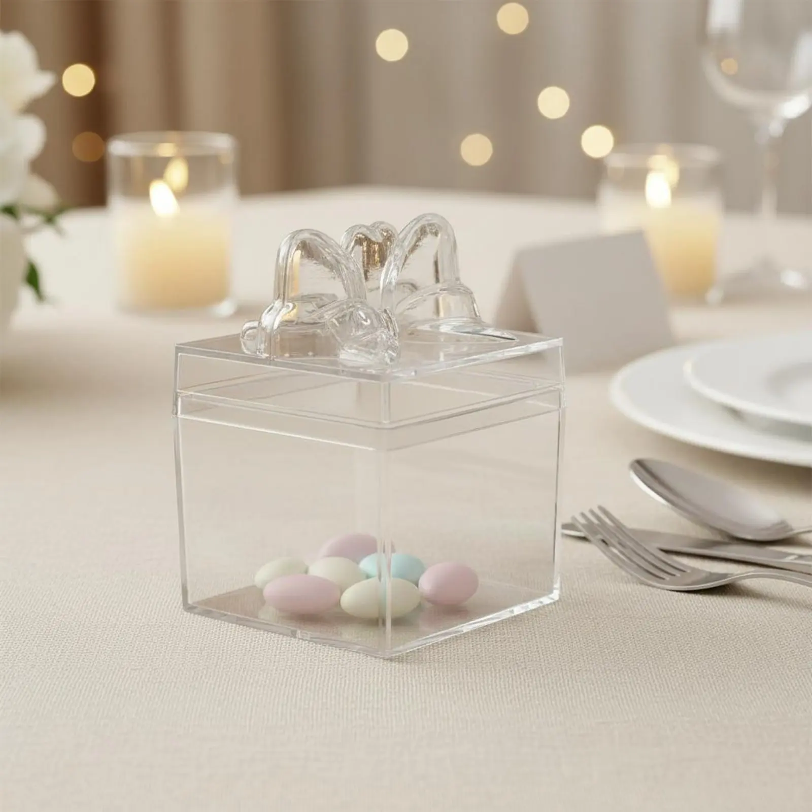 Clear Plastic Candy Box with Ribbon Multipurpose Transparent Candy Box Mini Cube Container Food Grade Small Item Storage