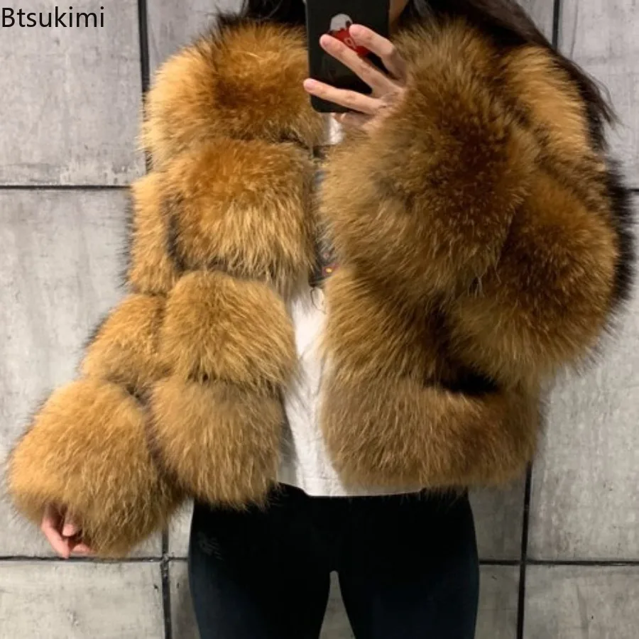 Women Patchwork Short Fur Coat Round Collar Long Sleeve Thick Furry Warm Jackets Fashion Luxury Winter Daily Street Outerwear