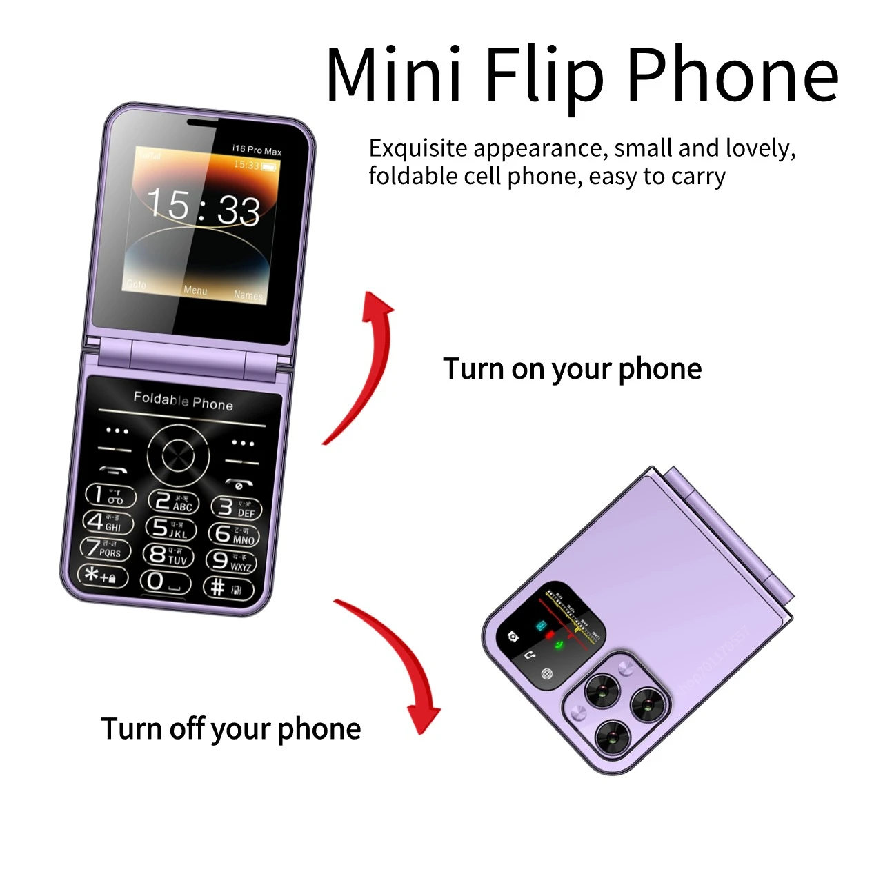 Nice Girl's Flip Push-Button Mobile Phone Four 4 Sim Quick Call Blacklist Low Radiation Torch Portable Pocket Thin Cellphone