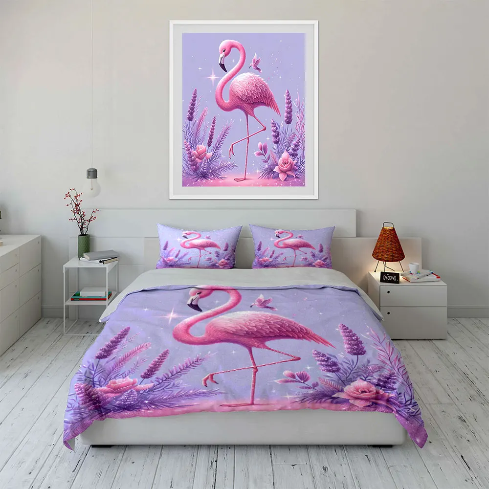

Pink Flamingo Floral Decor Set Multiple sizes kid's and adults' bedroom Exquisite 3PC bedding set, gift