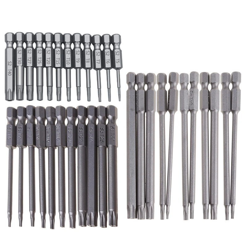 11/12 Buah Set Mata Bor Keamanan Tahan Rusak Obeng Torx Datar untuk Kepala 1/4 "Driver Bit