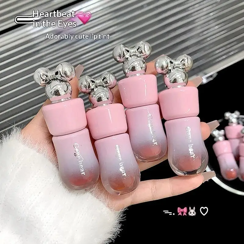 ゲゲベア キュートボウ リップグレイズ、マットベルベットリップクレイ 長持ちカラー ノンドライリップスティック 女性用リップグロス コスメ