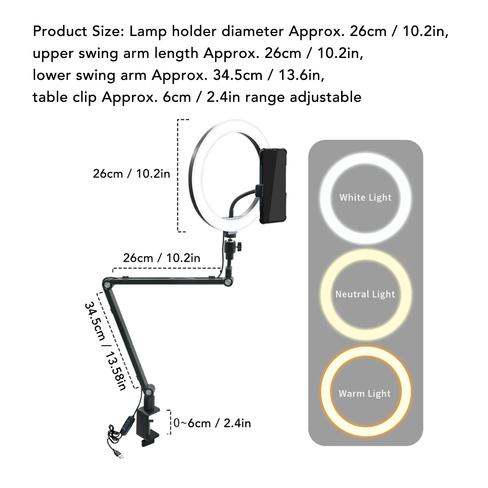 LED دائرة الضوء 10in البث المباشر ملء زاوية الضوء قابل للتعديل عكس الضوء كليب على ضوء حلقة LED مع حامل