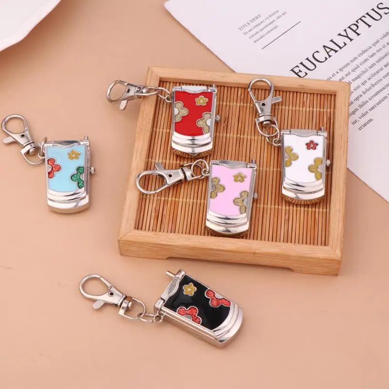 Fashion Retro Cute Backpack Pendant Flip Phone Keychain Watch Hanging Watch Creative Gift