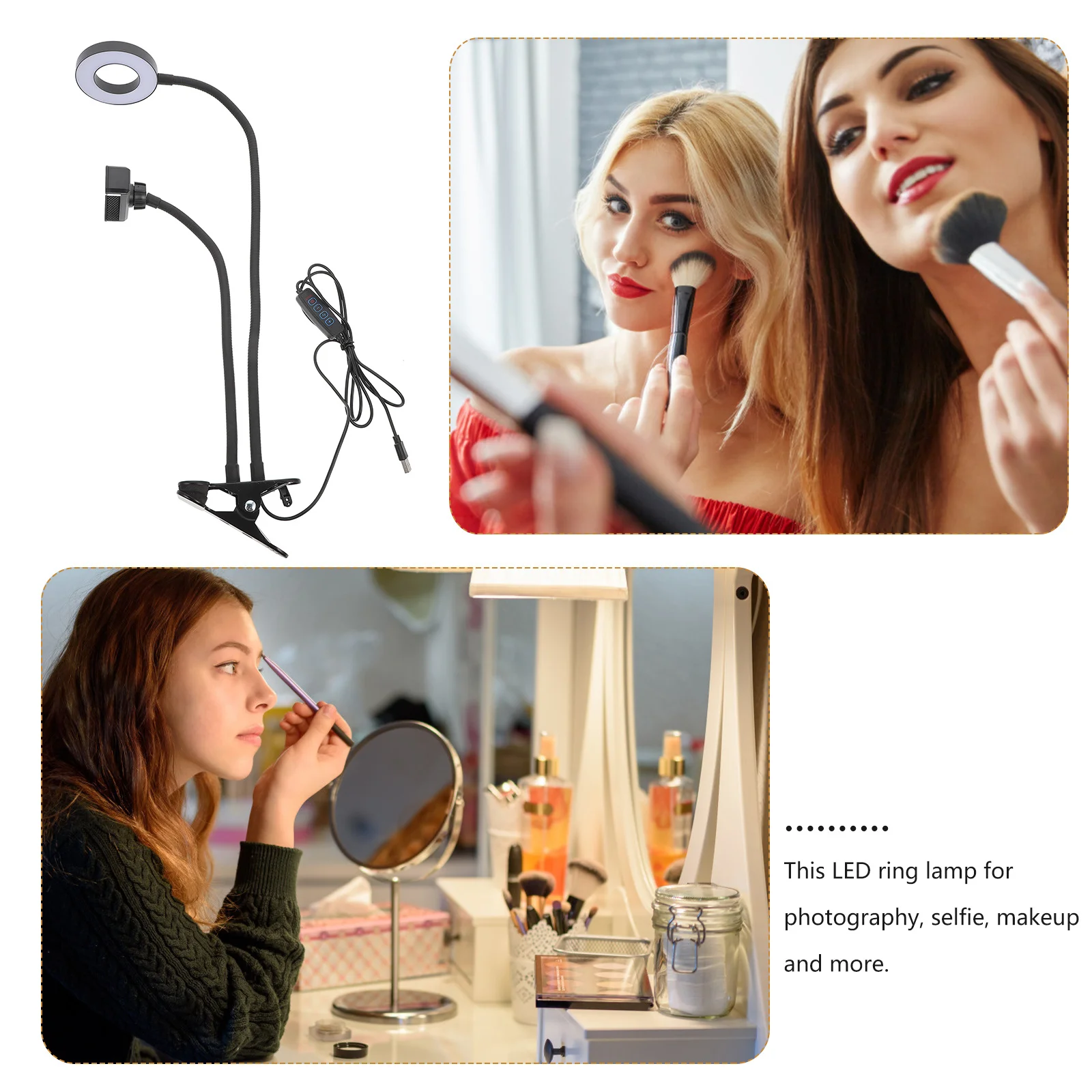 

1Set Clip on LED Ring Light for Photography Selfie Streaming Video Conference Adjustable Fill Light Portable