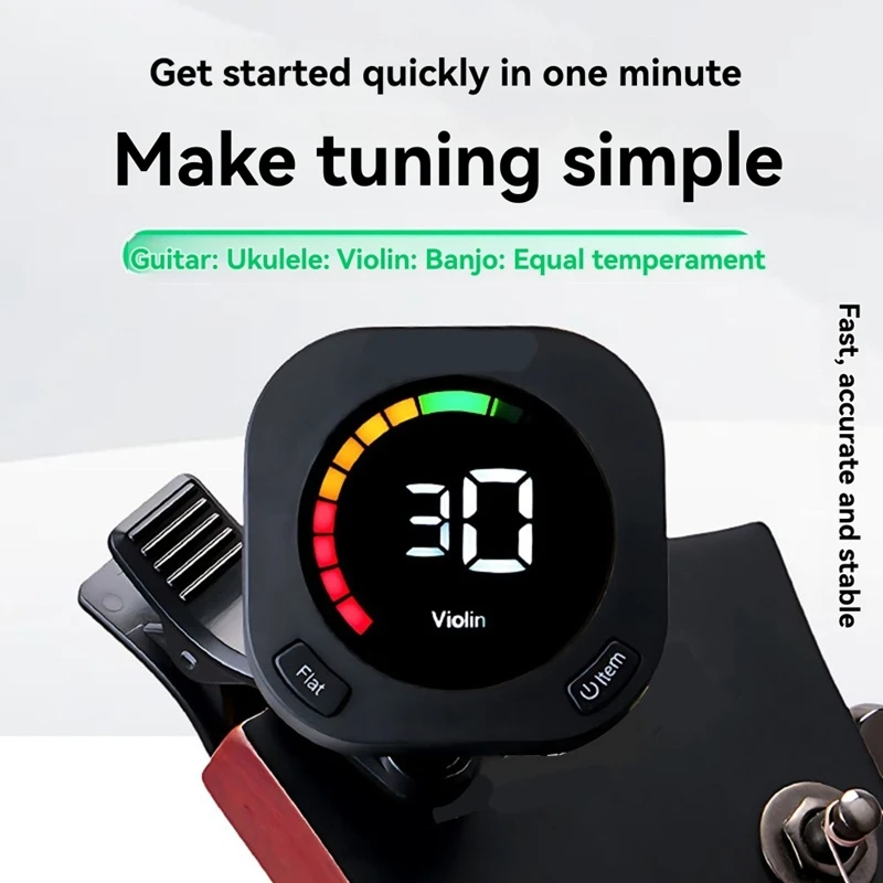 

Guitar Tuner Clip on Portable with Rotating Clip Color Screen Rechargeable Universal Stringed Instrument Accessorie
