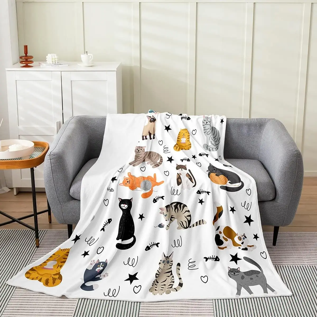 

Всесезонное покрывало для кровати с милым котом, плюшевое покрывало с мультяшным принтом кота, фланелевое одеяло для мальчиков и девочек с милым котенком