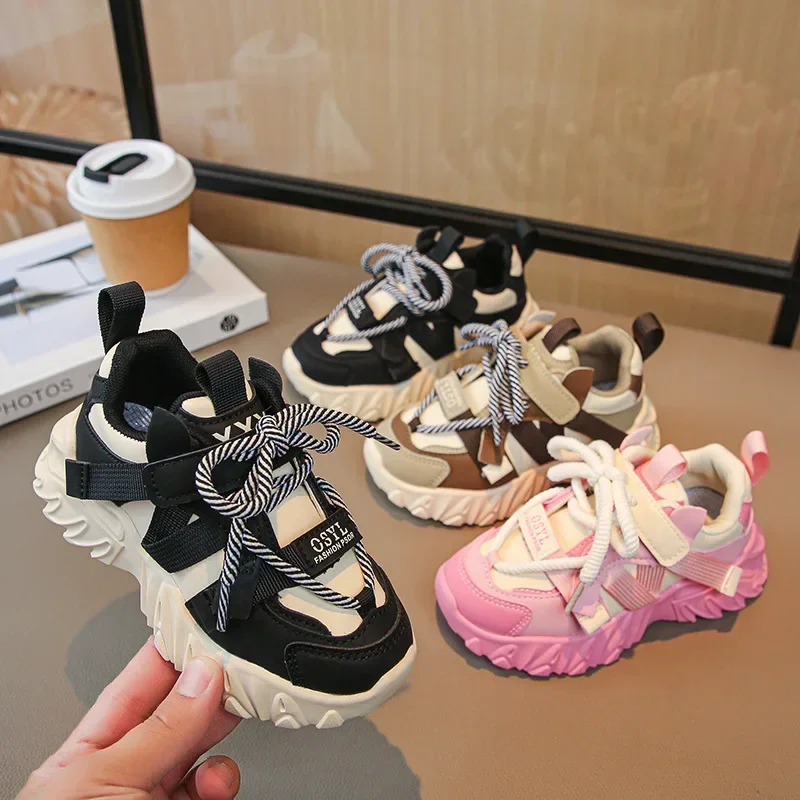 

New Arrival Children Sneakers Pretty Silhouette Girl Running Shoes Pink Black Khaki Trendy Kids Shoes Boys Training Shoes