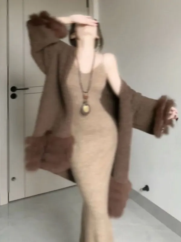 

Корейский комплект из двух предметов: удобная верхняя одежда с длинными рукавами и круглым вырезом, осенний модный наряд для женщин