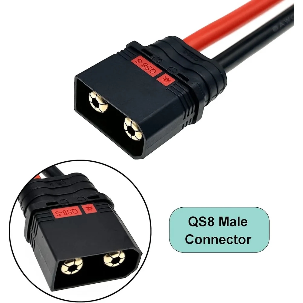 8AWG Silicone Extension Cable with QS8-S Male Connectors for Safe High Current Spark Protection in RC Cars Boats and Aircraft