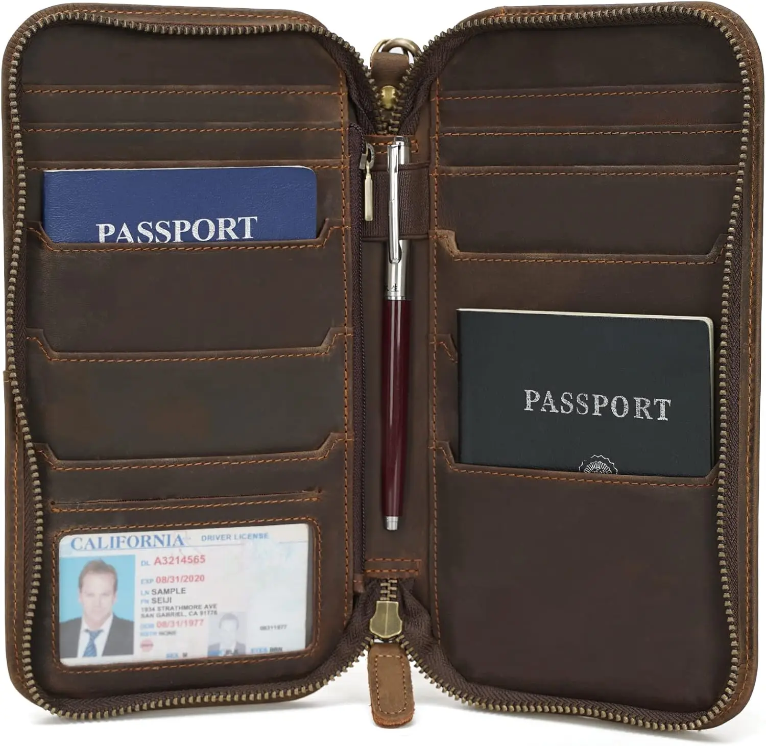 

Full Grain Leather Passport Holder for Family Travel, RFID Blocking Case Holds 6 Passports and Documents Organizer