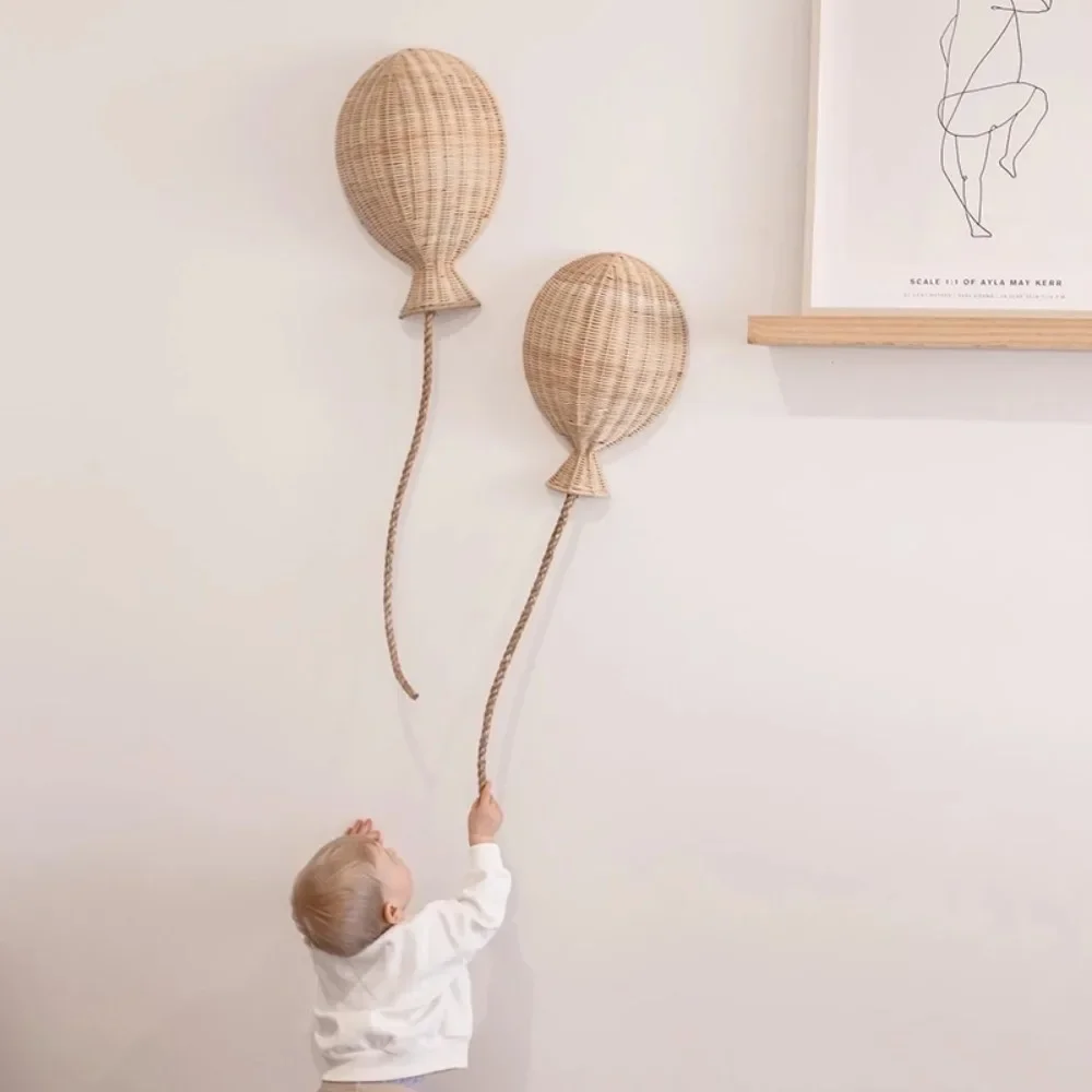 Ins Nordic Bamboo Rattan Balloon Wall Decoration Children's Room Wall Decoration Wall Decoration Pendant Living Room Home