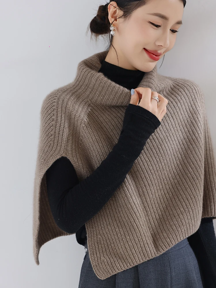 CHICCU المرأة 100% الكشمير متماسكة البلوز شالات الياقة المدورة شال سميك الخريف الشتاء موضة كاذبة طوق معطف سترة التفاف #1