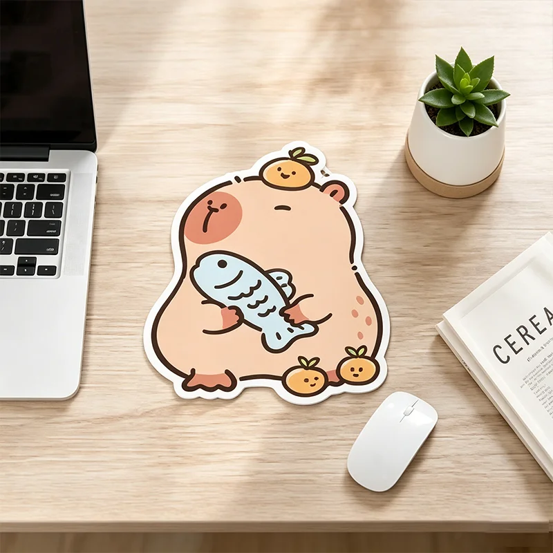 Rubber Non-Slip Irregular Capybara Fishing Mouse Pad, Cute Cartoon Aesthetic Desk Mat for Office & Gaming Unisex