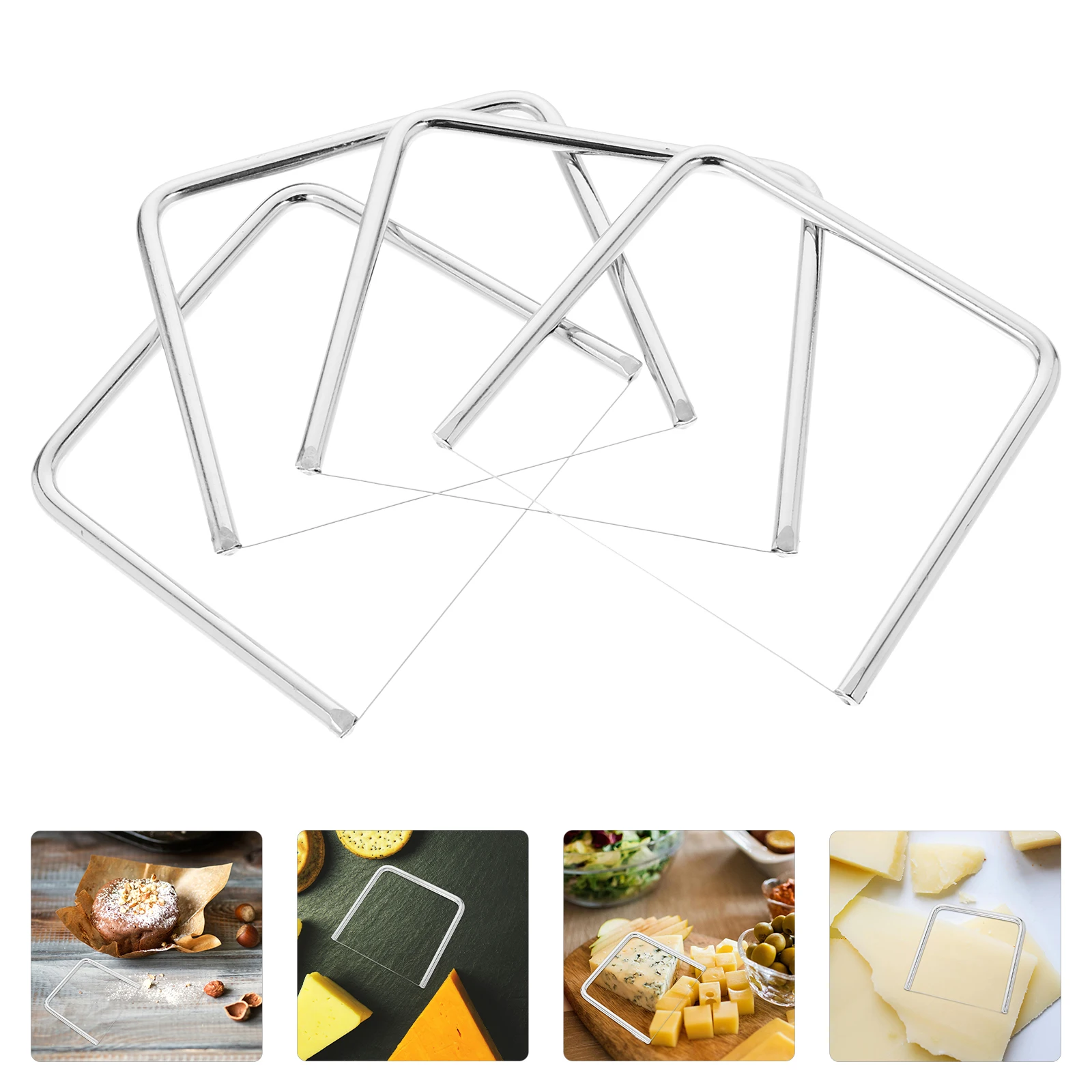 

4pcs Stainless Steel Wire Cheese Slicer Handheld Butter Cutter Cheese Cutting Tool Kitchen Gadget For Block Cheese Tofu Sausage
