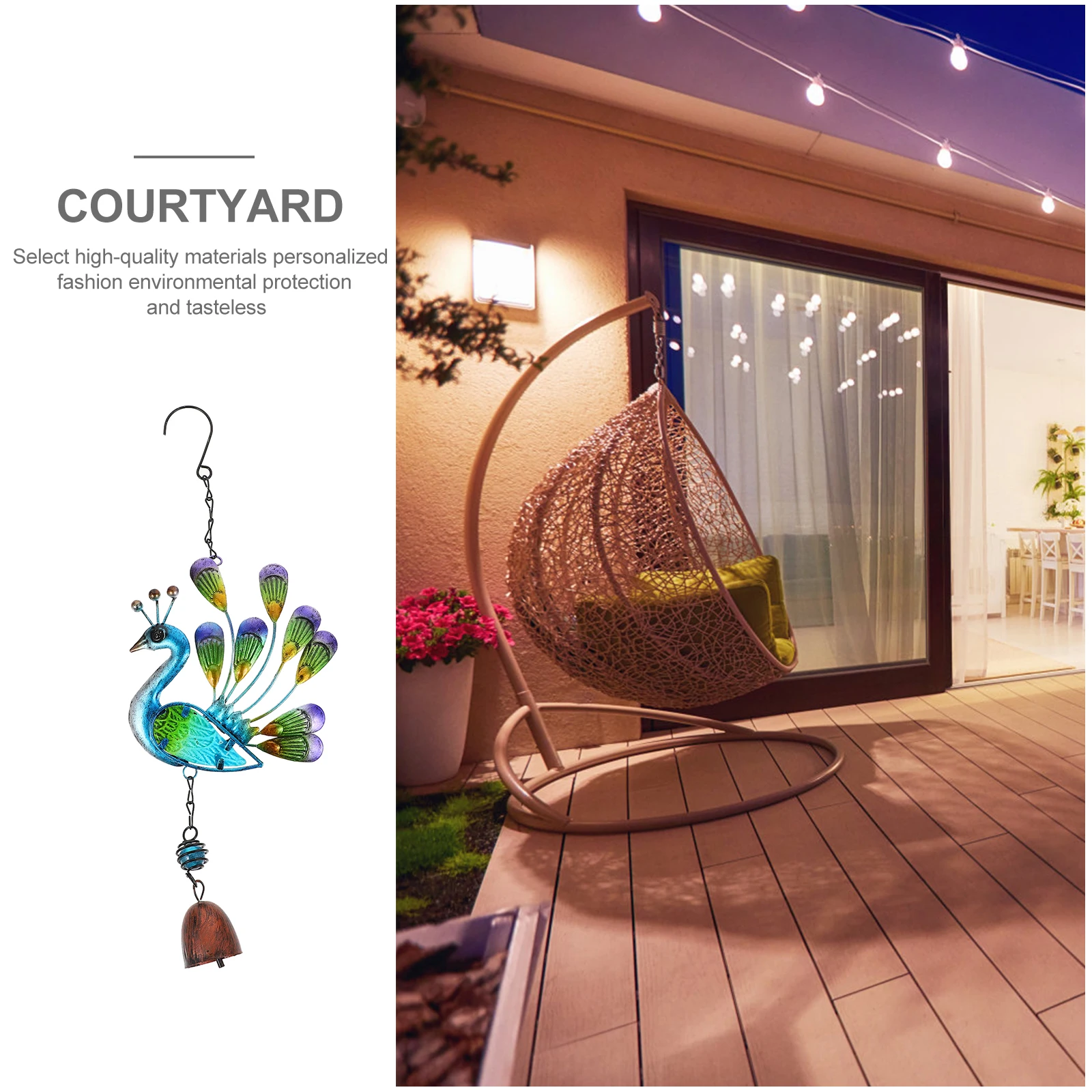 

Painted Peafowl Chime Iron Bell Home Decor Outdoor Hanging Garden Ornament Peafowl Wind Chime Creative Wind Bell