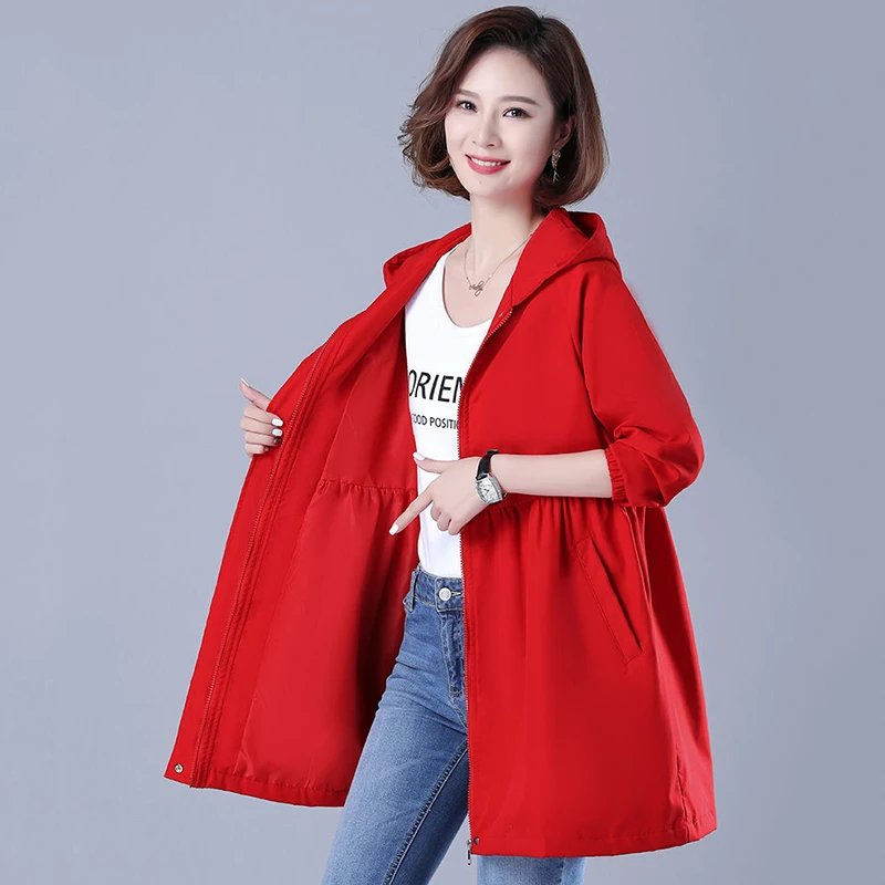 

Женский длинный тренч с капюшоном, повседневная свободная элегантная ветровка, весна-осень, новинка 2026