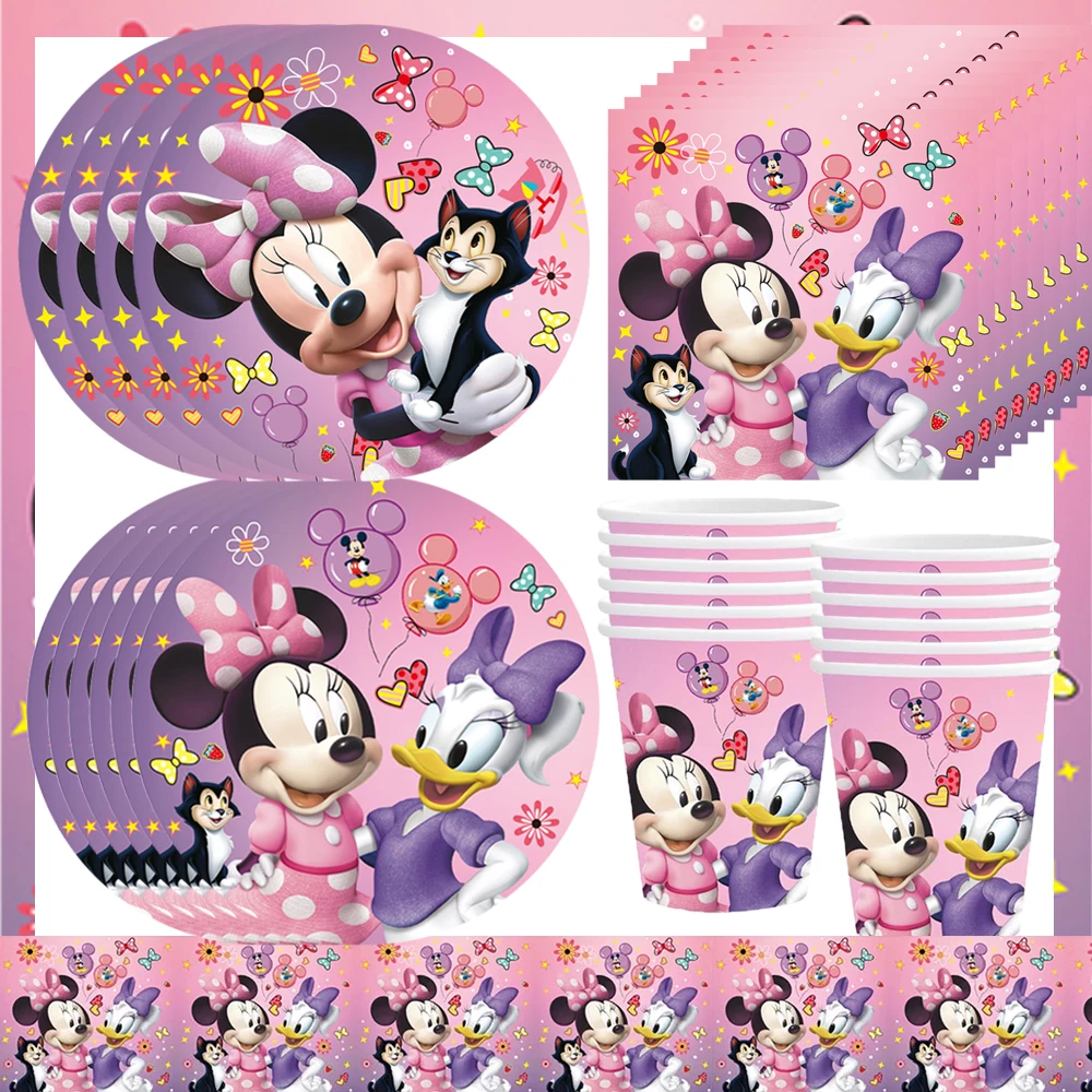 Disney Minnie and Daisy Birthday Party Decoration Banner Balloons Cup Plates Tableware For Kids Girls Baby Shower Party Supply