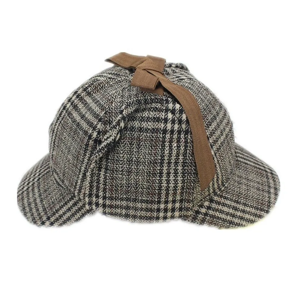 Fashion Striped Pattern Detective Cap Double-Cap Brim All Seasons Ear Protection Cap Snapback Caps Men