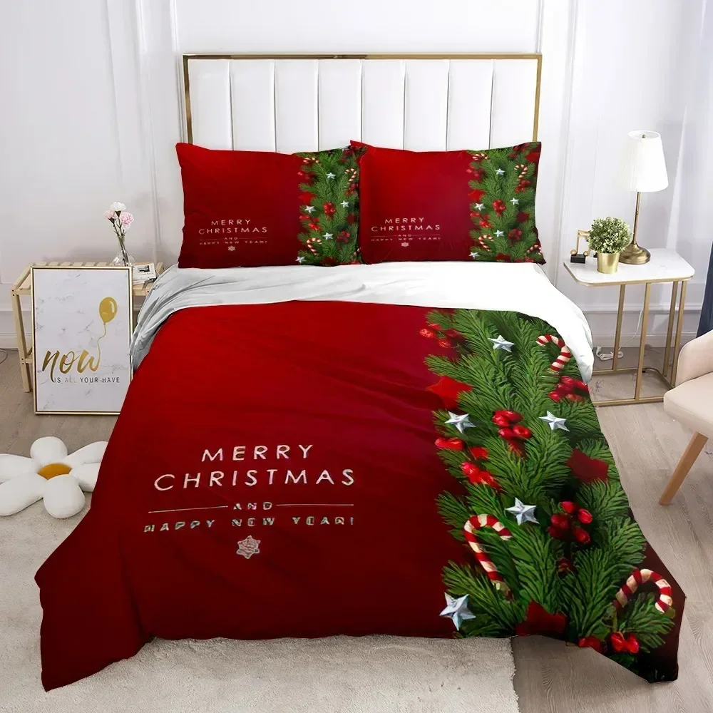 Merry Chirstmas Happy New Year Santa Bedding Set Boys Girls Twin Queen Duvet Cover Pillowcase Bed Kids Adult