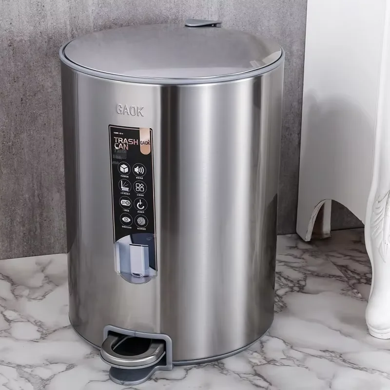 سلة مهملات من الفولاذ المقاوم للصدأ سلة مهملات أنيقة مناسبة للاستخدام الداخلي والخارجي، سلة مهملات من الفولاذ المقاوم للصدأ 304