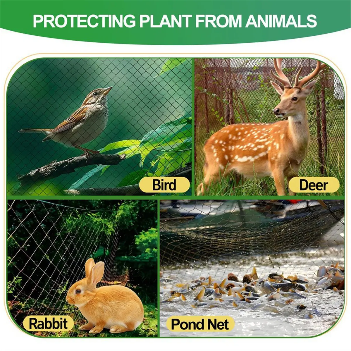 BAAU Red de jardín 4x10m, Red para pájaros de malla tejida extra fuerte para árboles frutales, plantas y verduras, Red para estanque de malla reutilizable