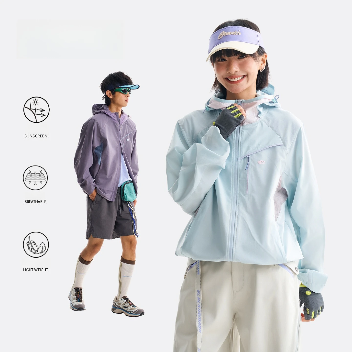 Unisex  UPF50+ Sun Protection Jacket - Windbreaker with Adjustable Visor, Seamless Hem & Breathable Fabric for Outdoor Sports