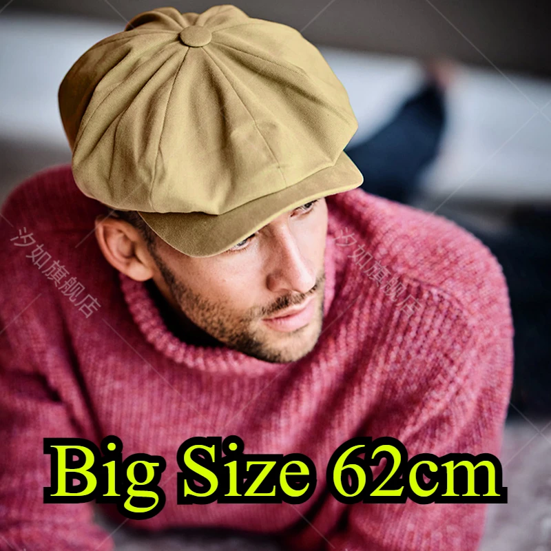 62cm Big Size Hat Newsboy Cap Octagonal Hat Beret Male 8 Panel Hat Baker Caps Retro Gatsby Hats Casual Cap Apple Beret