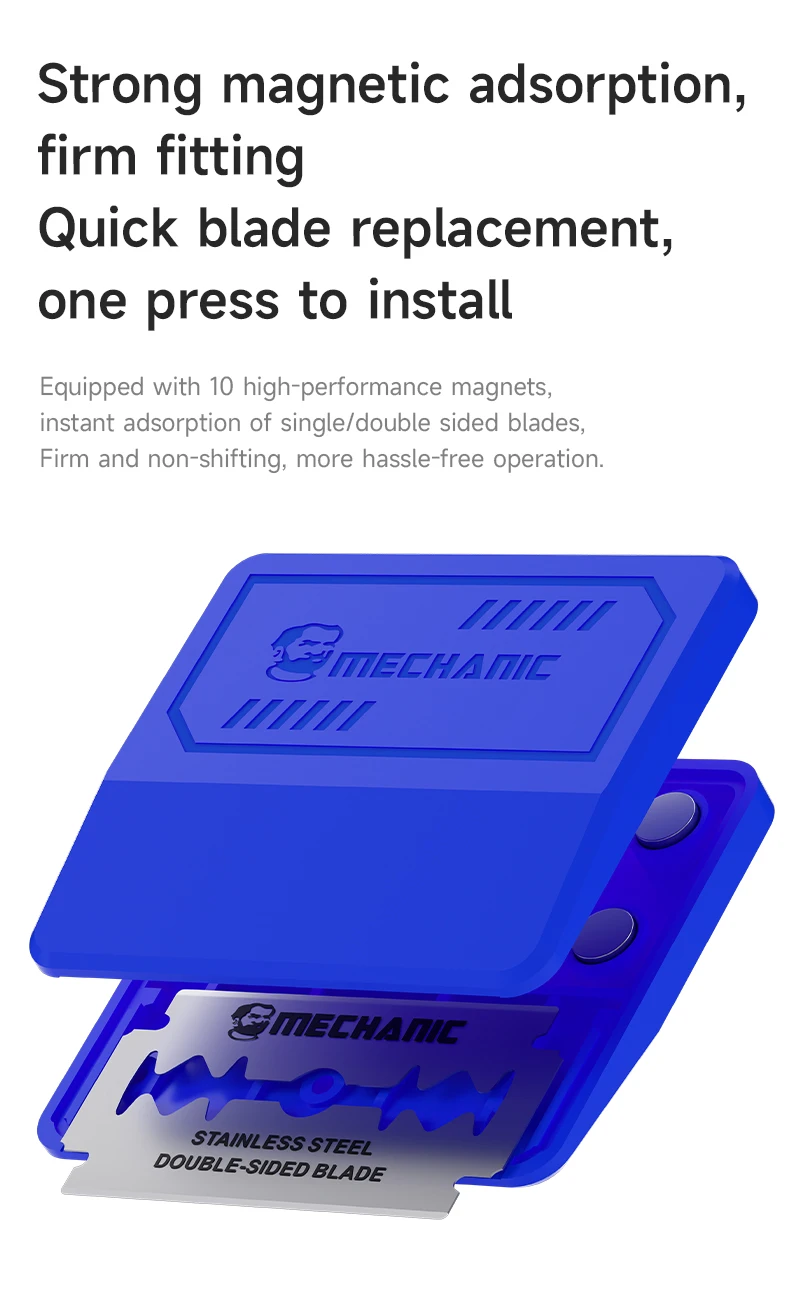 Soporte de hoja magnética MECHANIC Mag-10 con cuchillas de doble cara de acero inoxidable para Kit de herramientas de extracción de pantalla de reparación de teléfonos