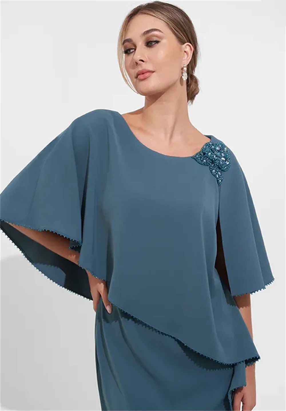 فساتين أم العروس الأنيقة لحفلات الزفاف 2025 نصف كم رقبة مستديرة مزينة بفساتين أم العريس الأنيقة لحفلات الزفاف