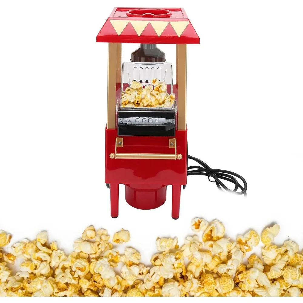 Mesin Popcorn, 1200W 0.27L Retro otomatis udara panas mesin Popcorn minyak rumah tangga jagung Popper untuk pesta keluarga ulang tahun