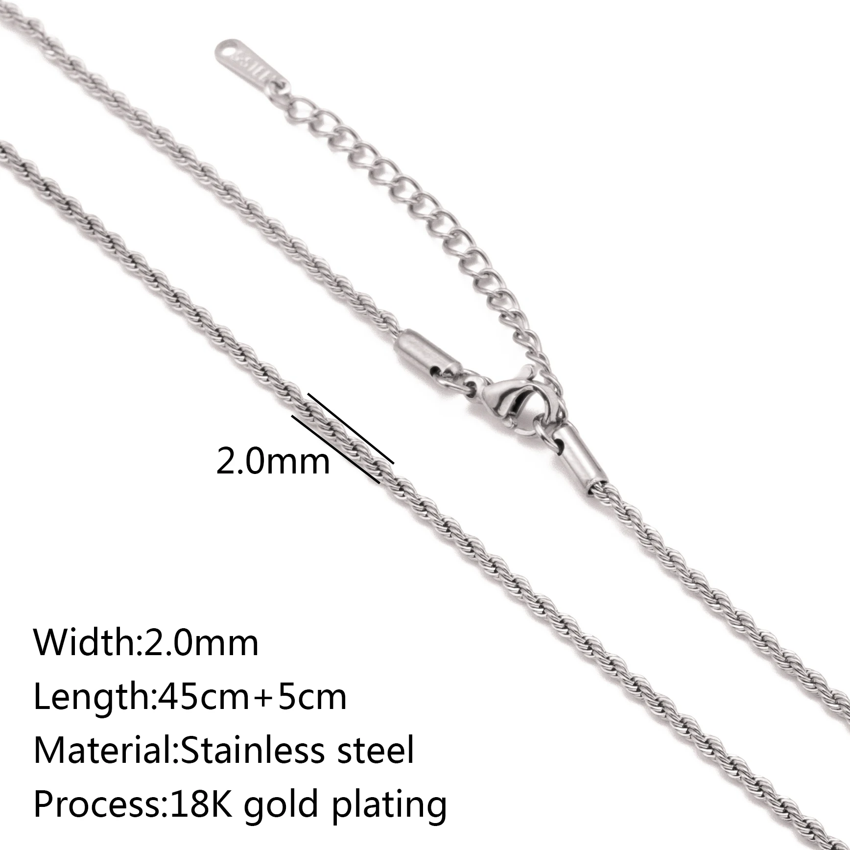 5pc 18K goudkleur PVD verguld roestvrij staal Cuba Cross O Ripple Twisted Chain ketting verstelbare ketting DIY ketting groothandel