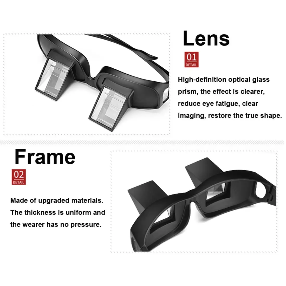Lazy Glasses Bettprisma, horizontale High-Definition-Brille, Periskop, Liegenbrille zum Lesen und Fernsehen im Bett – Detail 11