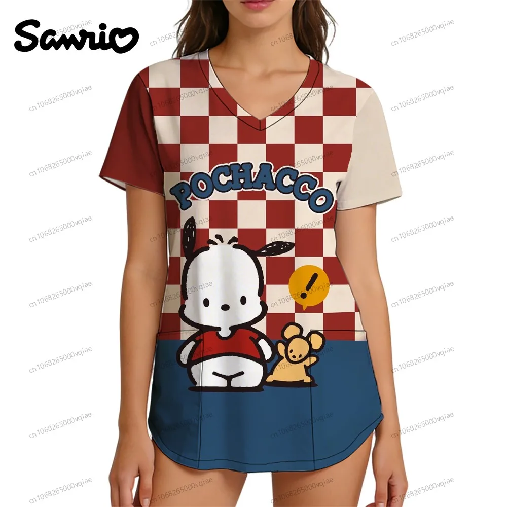 

Anime Tshirts Women's Nurse Uniform V Neck Pochacco Top Y2k 2026 Kawaii Pocket S-2XL New in Tops & Tees T-shirt Neck Pocket 2026