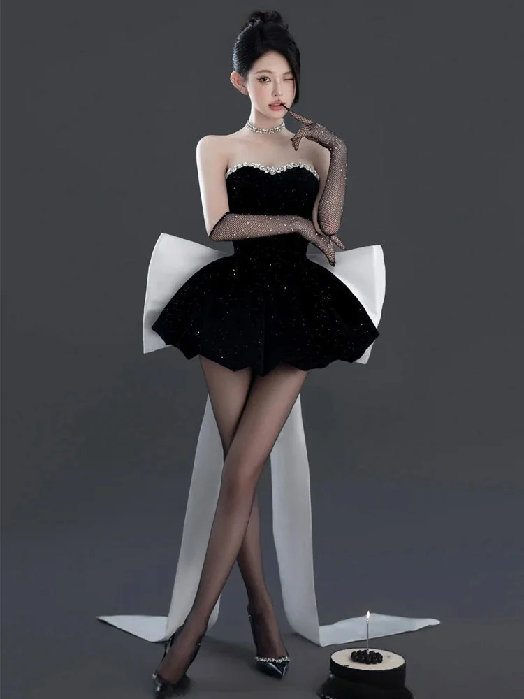 

Bla Knot ort Puffy Princ Dr Sexy High Waist Zipper Sle Flud Birthday Gift Dr for Young Women