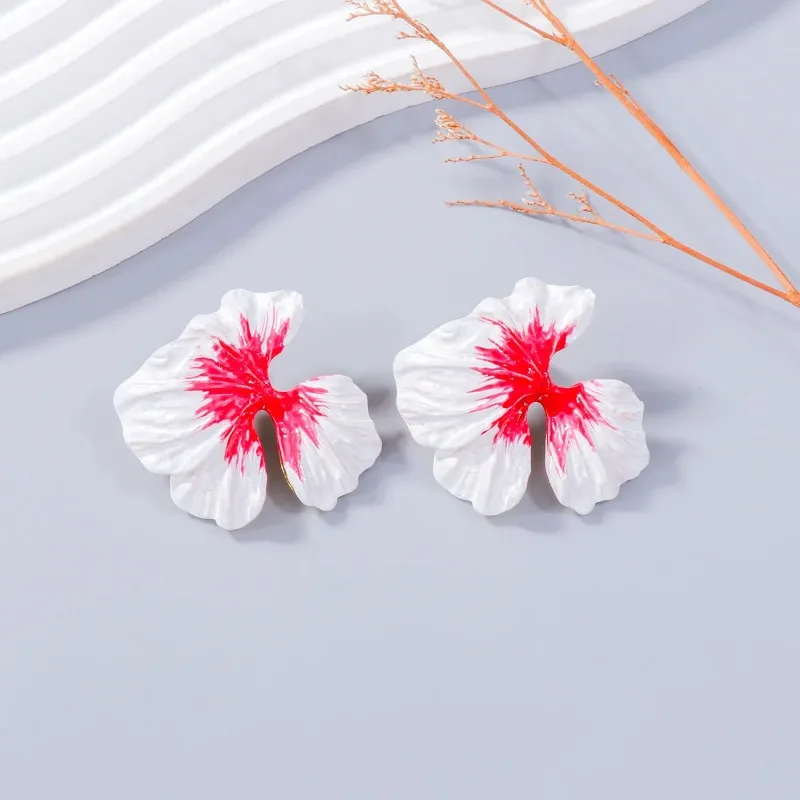 2024 Summer New 4.5CM Colorful Pink Glaze Enamel Big Flower Stud Earrings for Women Girls Exaggerated Romantic Jewelry Gifts