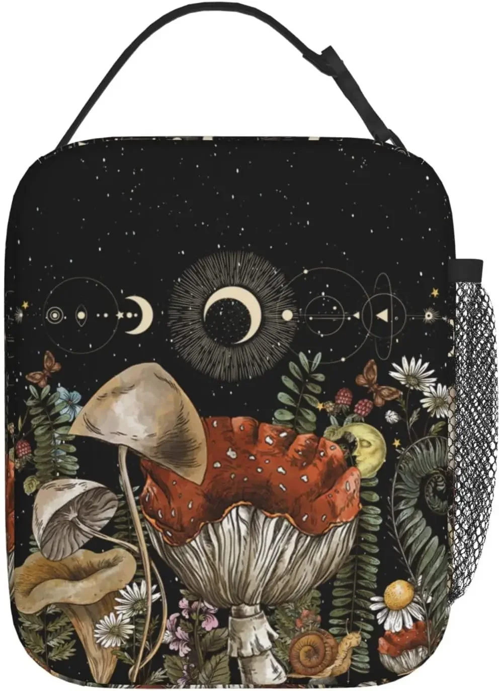 Vintage Mushroom Cute Forest Magic Leaf Forest Insulated Lunch Bag Portable Reusable Zipper Lunch Box For Men Women Work